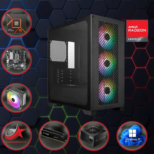Gaming PC met AMD Ryzen 5 8400F en Radeon RX 9600 XT – ARGB-behuizing en 16GB VRAM