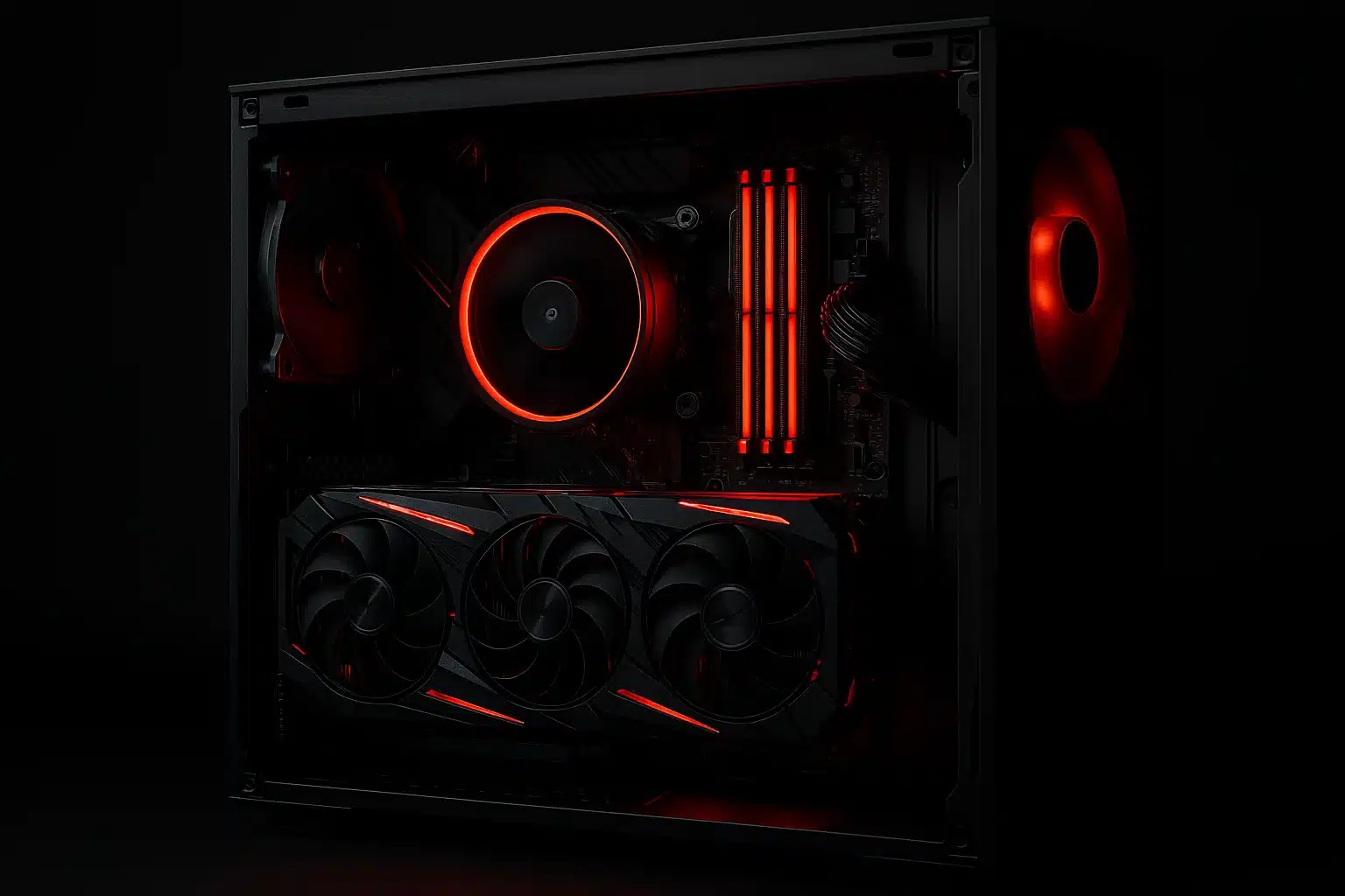 Gaming PC met rode RGB verlichting en RTX videokaart — GamePCDirect