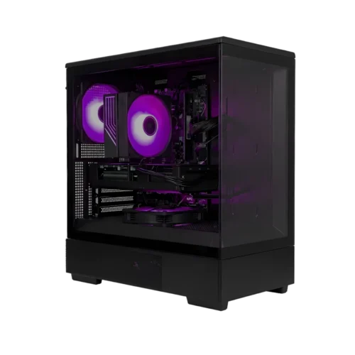 game pc met amd radeon rx 9060 xt 8gb grafische kaart in fishtank behuizing met argb
