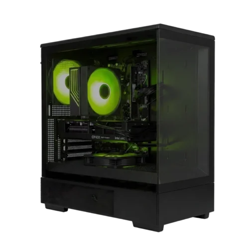 game pc met intel b570 10gb grafische kaart in fishtank behuizing met argb