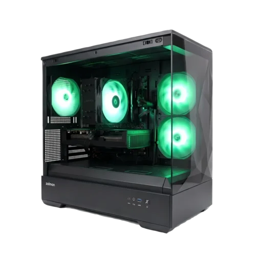 game pc p30 met rtx 5060 en groene argb verlichting