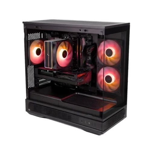amd game pc met rode argb verlichting en rx 9060 xt